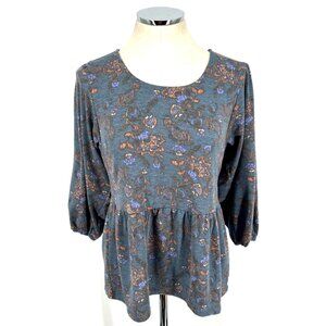 Bobeau Women's Top Sz S Green Floral Muted Tones Peplum NWT